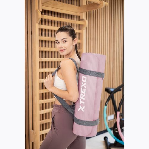 Trainingsmatte XTREXO NBR 15 mm mit Gurt Rosa