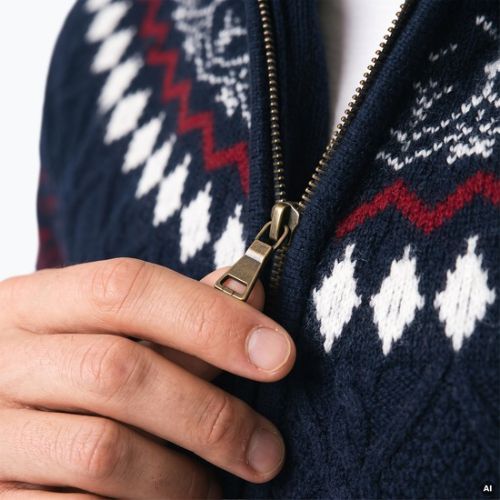 Herrenpullover Woolcano SWT1093 Granatrowy/Kremowy