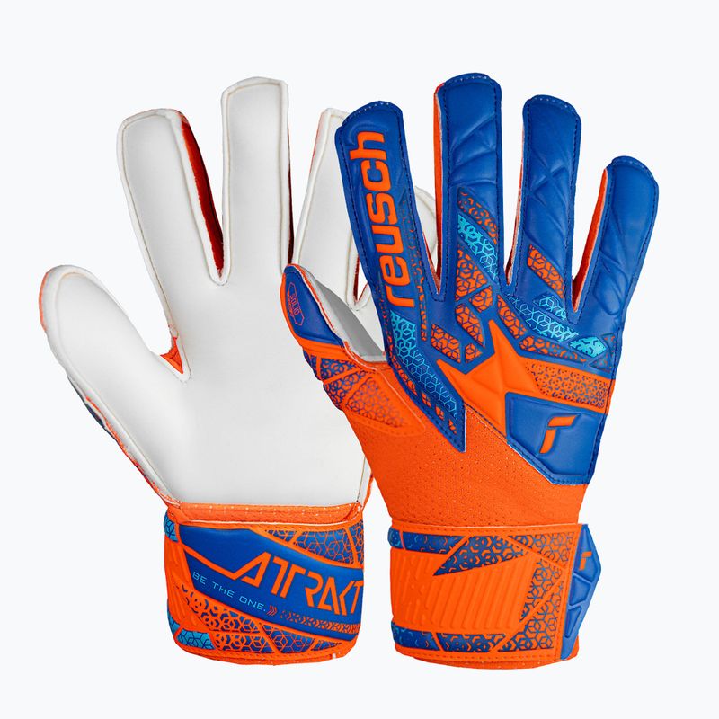 Torwarthandschuhe Kinder Reusch Attrakt Solid Finger Support Junior shocking orange/blue