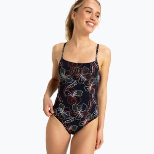 Einteiliger Damen-Badeanzug ROXY Active Basic Printed anthracite athletic hibiscus